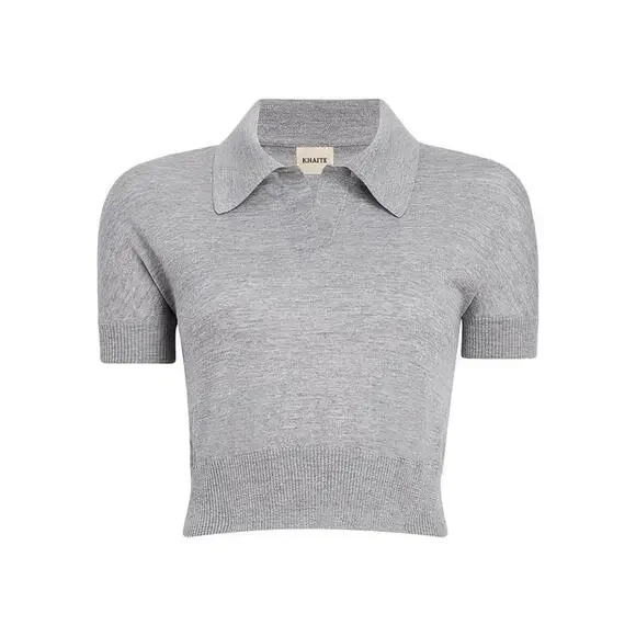 Khaite Morgane SS Collared Top in Mercury S - Picture 5 of 5